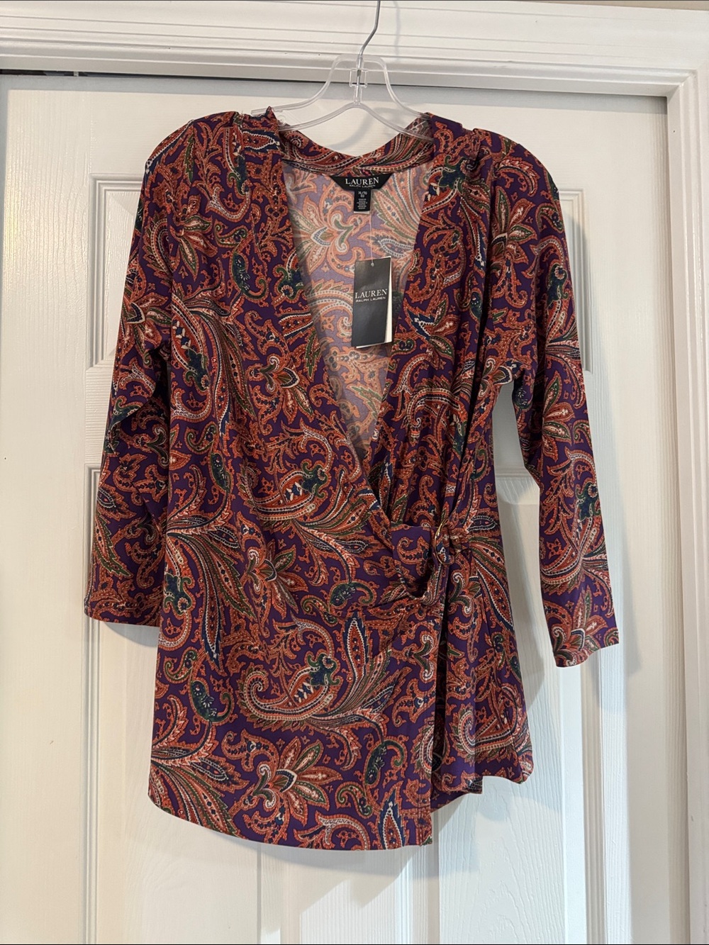 NWT Lauren Ralph Lauren Paisley Wrap Top - Purple Rust Green